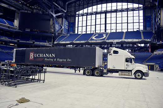 Buchanan Hauling Conestoga trailer used for covered open deck industrial freight transportation.