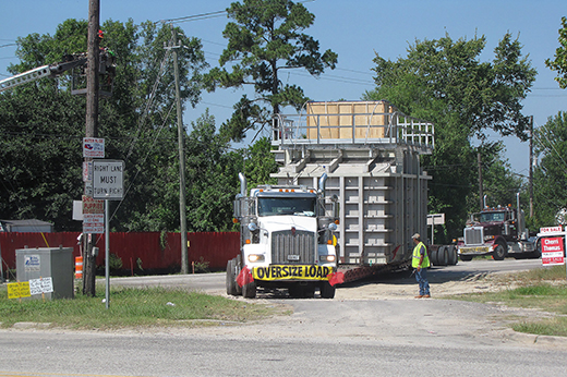 Buchanan Hauling heavy haul equipment transporting a large power transformer for an industrial or energy project.