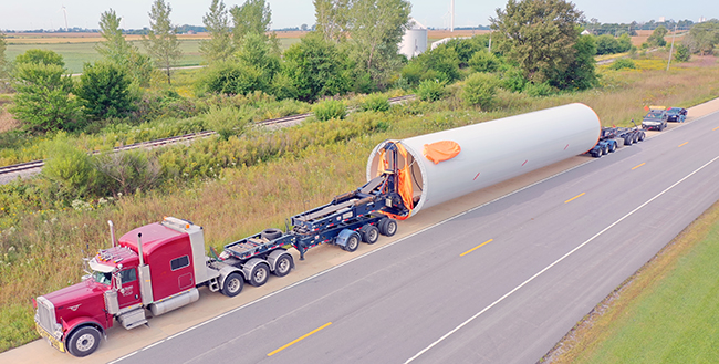 Buchanan Hauling transporting oversized wind energy equipment for a utility scale wind project.