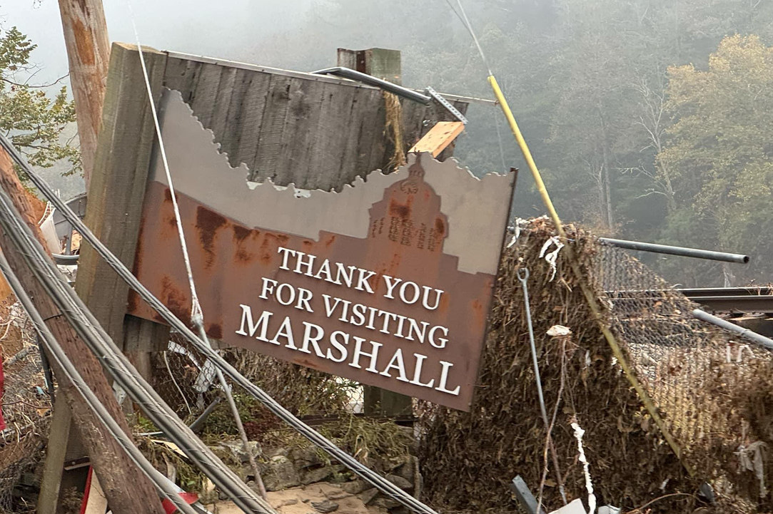 Sign in Marshall, North Carolina after devistating Hurricane Helene