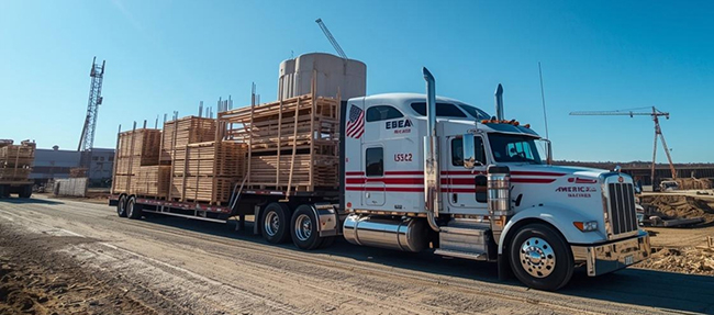 Commercial freight trucking transporting industrial cargo.