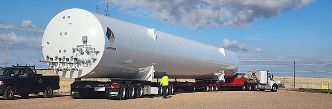 Buchanan Hauling heavy haul equipment transporting a large industrial vessel Buchanan Hauling heavy haul equipment transporting a large industrial vessel
