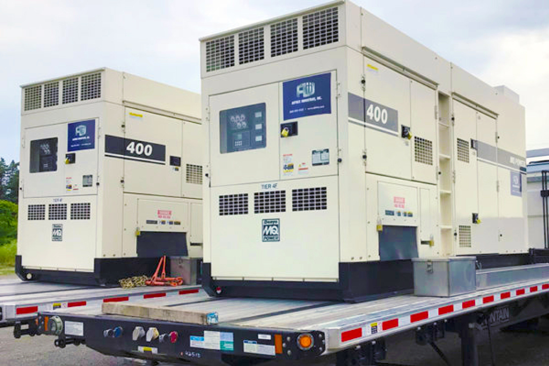Portable rental AC units on a flatbed and headed across country.