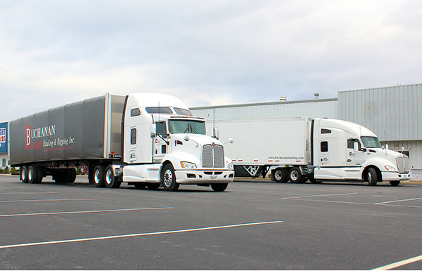 Buchanan dry van and Conestoga trucks ready to move cargo nationwide.