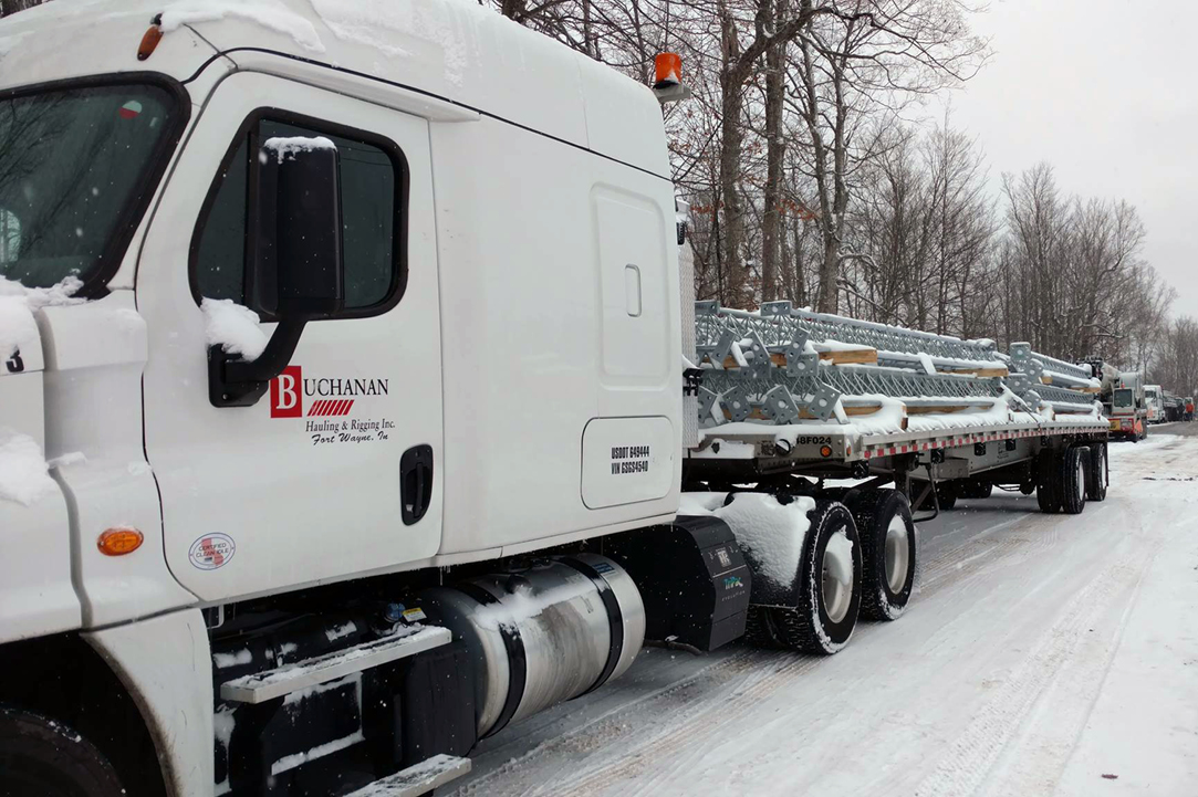 Flatbed truck in the snow
