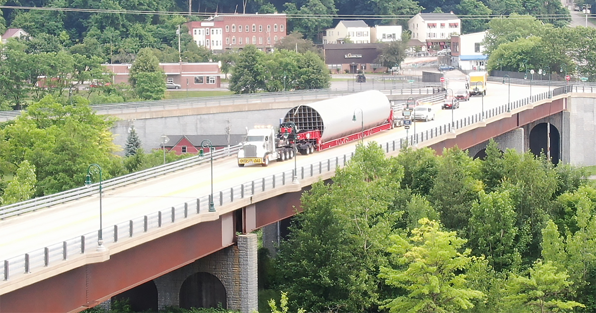 Heavy haul truck transporting oversized freight across state highways