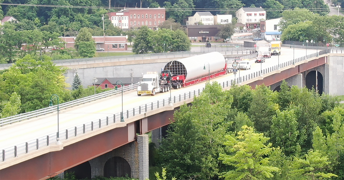 Heavy haul truck transporting oversized freight across state highways
